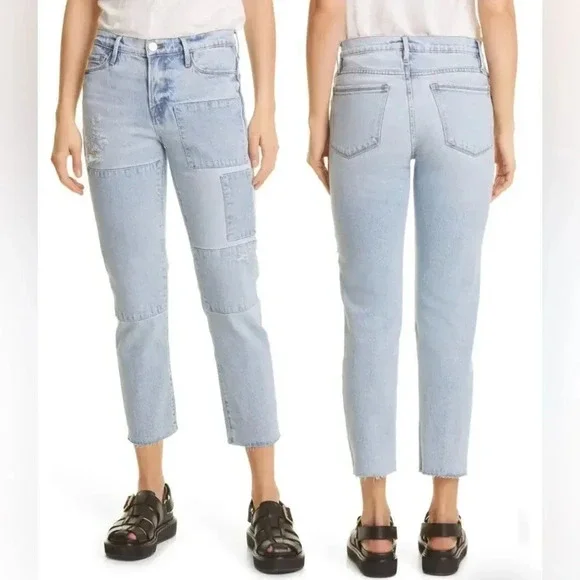 Frame Le Nouveau Patched Straight Leg Jeans